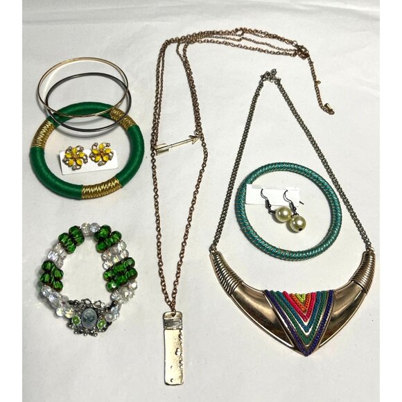 Boho Chic Mixed Jewelry Set Greens Golds - Picture 1 of 6